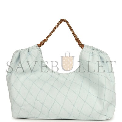 CHANEL MAXI COCO BEACH CAMBON HOBO BAG BLUE DENIM AND BROWN CALFSKIN BRUSHED GOLD HARDWARE (44*24*18cm)
